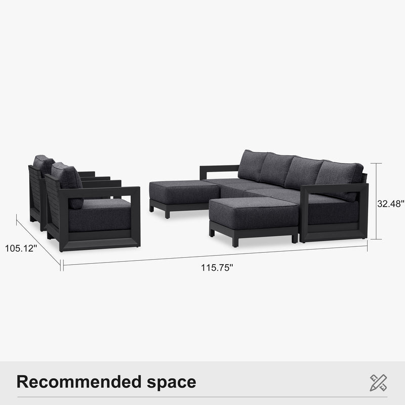 PURPLE LEAF Caesar Enclosed Patio Conversation Set with Grey Cushion Pillows and Ottoman for Porch Graden