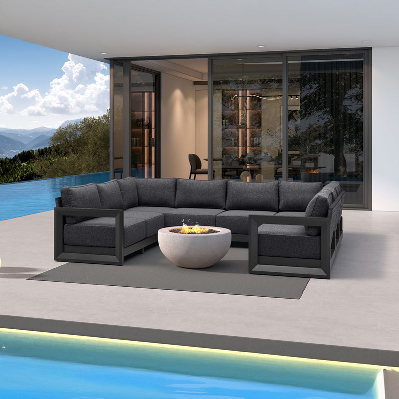 PURPLE LEAF Caesar U-Shaped Patio Conversation Set with Grey Cushion Pillows and Ottoman Couch for Patio Backyard