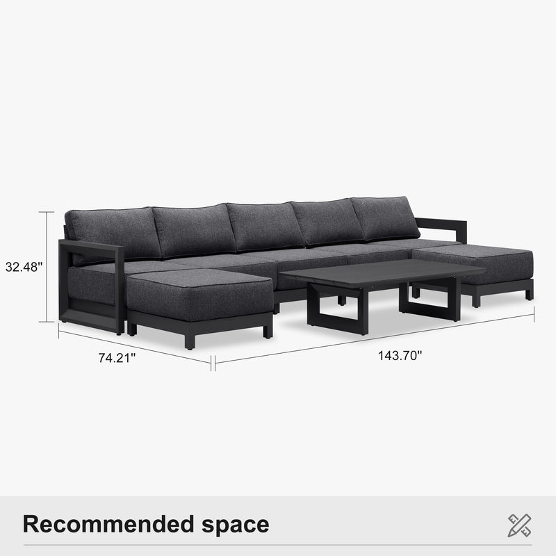 PURPLE LEAF Caesar U-Shaped Patio Conversation Set with Grey Cushion Pillows and Ottoman Couch for Patio Backyard