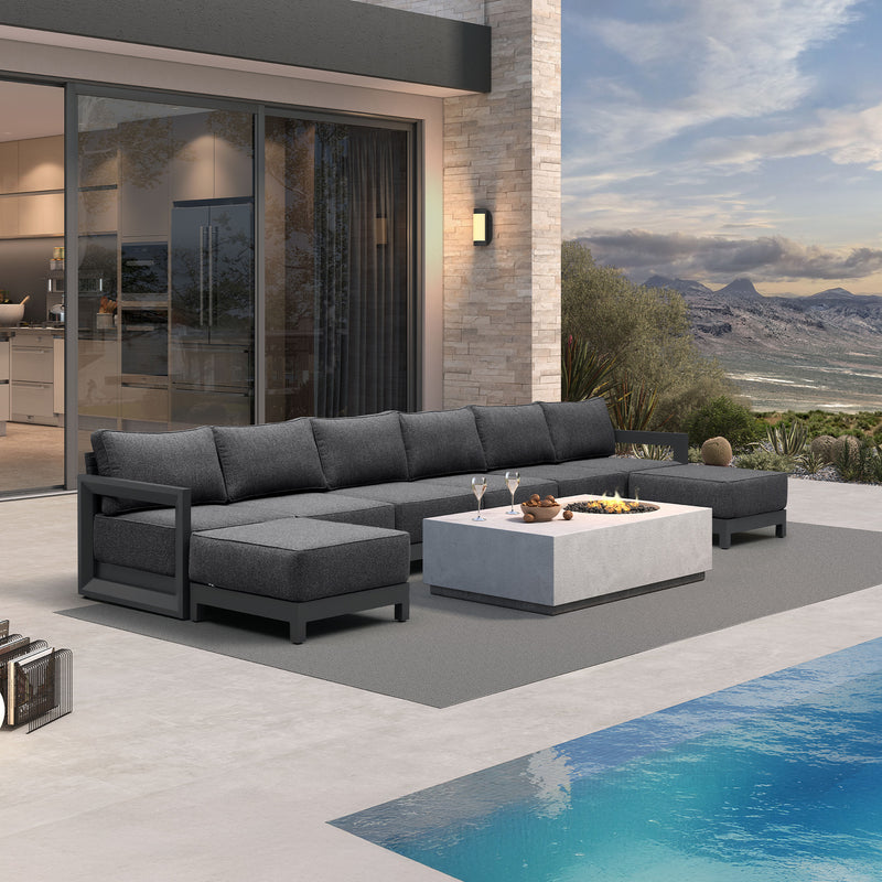 PURPLE LEAF Caesar U-Shaped Patio Conversation Set with Grey Cushion Pillows and Ottoman Couch for Patio Backyard