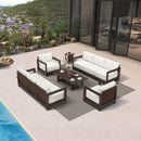 PURPLE LEAF Caesar Enclosed Patio Conversation Set with Bronze Cushion Pillows and Ottoman for Porch Garden
