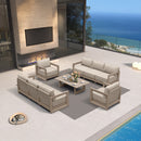 PURPLE LEAF Caesar Enclosed Patio Conversation Set with Khaki Cushion Pillows and Ottoman for Porch Garden
