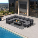 PURPLE LEAF Caesar U-Shaped Patio Conversation Set with Grey Cushion Pillows and Ottoman Couch for Patio Backyard