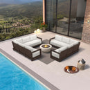 PURPLE LEAF Caesar L-shaped Patio Conversation Set with Bronze Cushion Pillows and Ottoman Couch for Backyard Porch