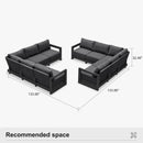 PURPLE LEAF Caesar L-shaped Patio Conversation Set with Grey Cushion Pillows and Ottoman Couch for Backyard Porch