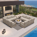 PURPLE LEAF Caesar L-shaped Patio Conversation Set with Khaki Cushion Pillows and Ottoman Couch for Backyard Porch
