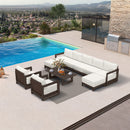 PURPLE LEAF Caesar Enclosed Patio Conversation Set with Bronze Cushion Pillows and Ottoman for Porch Garden