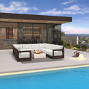 PURPLE LEAF Caesar U-Shaped Patio Conversation Set with Bronze Cushion Pillows and Ottoman Couch for Patio Backyard