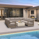 PURPLE LEAF Caesar U-Shaped Patio Conversation Set with Khaki Cushion Pillows and Ottoman Couch for Patio Backyard