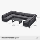 PURPLE LEAF Caesar U-Shaped Patio Conversation Set with Grey Cushion Pillows and Ottoman Couch for Patio Backyard