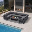 PURPLE LEAF Caesar U-Shaped Patio Conversation Set with Grey Cushion Pillows and Ottoman Couch for Patio Backyard