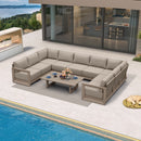 PURPLE LEAF Caesar U-Shaped Patio Conversation Set with Khaki Cushion Pillows and Ottoman Couch for Patio Backyard