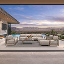 PURPLE LEAF Caesar Open-End Patio Conversation Set with Khaki Cushion Pillows and Ottoman for Modern Outdoor Deck