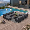 PURPLE LEAF Caesar L-shaped Patio Conversation Set with Grey Cushion Pillows and Ottoman Couch for Backyard Porch