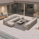 PURPLE LEAF Caesar L-shaped Patio Conversation Set with Khaki Cushion Pillows and Ottoman Couch for Backyard Porch