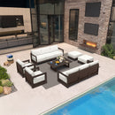 PURPLE LEAF Caesar Enclosed Patio Conversation Set with Bronze Cushion Pillows and Ottoman for Porch Garden