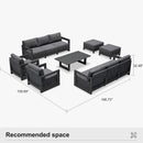 PURPLE LEAF Caesar Enclosed Patio Conversation Set with Grey Cushion Pillows and Ottoman for Porch Graden