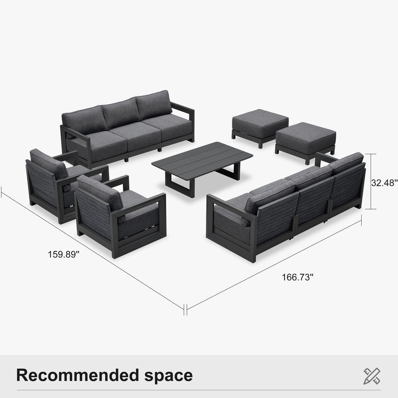 PURPLE LEAF Caesar Enclosed Patio Conversation Set with Grey Cushion Pillows and Ottoman for Porch Graden