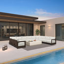 PURPLE LEAF Caesar U-Shaped Patio Conversation Set with Bronze Cushion Pillows and Ottoman Couch for Patio Backyard