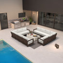 PURPLE LEAF Caesar L-shaped Patio Conversation Set with Bronze Cushion Pillows and Ottoman Couch for Backyard Porch