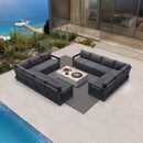 PURPLE LEAF Caesar L-shaped Patio Conversation Set with Grey Cushion Pillows and Ottoman Couch for Backyard Porch