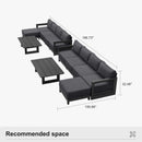 PURPLE LEAF Caesar L-shaped Patio Conversation Set with Grey Cushion Pillows and Ottoman Couch for Backyard Porch