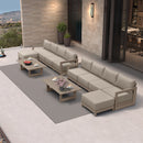 PURPLE LEAF Caesar L-shaped Patio Conversation Set with Khaki Cushion Pillows and Ottoman Couch for Backyard Porch