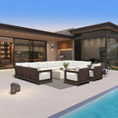 PURPLE LEAF Caesar Enclosed Patio Conversation Set with Bronze Cushion Pillows and Ottoman for Porch Garden