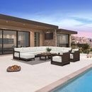 PURPLE LEAF Caesar Enclosed Patio Conversation Set with Bronze Cushion Pillows and Ottoman for Porch Garden