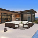 PURPLE LEAF Caesar Enclosed Patio Conversation Set with Bronze Cushion Pillows and Ottoman for Porch Garden