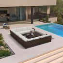 PURPLE LEAF Caesar U-Shaped Patio Conversation Set with Bronze Cushion Pillows and Ottoman Couch for Patio Backyard