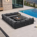 PURPLE LEAF Caesar U-Shaped Patio Conversation Set with Grey Cushion Pillows and Ottoman Couch for Patio Backyard
