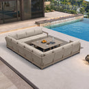 PURPLE LEAF Caesar U-Shaped Patio Conversation Set with Khaki Cushion Pillows and Ottoman Couch for Patio Backyard