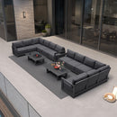 PURPLE LEAF Caesar L-shaped Patio Conversation Set with Grey Cushion Pillows and Ottoman Couch for Backyard Porch