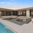 PURPLE LEAF Caesar L-shaped Patio Conversation Set with Khaki Cushion Pillows and Ottoman Couch for Backyard Porch