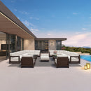 PURPLE LEAF Caesar Enclosed Patio Conversation Set with Bronze Cushion Pillows and Ottoman for Porch Garden