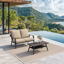 PURPLE LEAF Lorri Patio Conversation Set Small Size with Khaki Cushions Heavy-Duty Metal Frame Rattan Backrest for Patio Garden