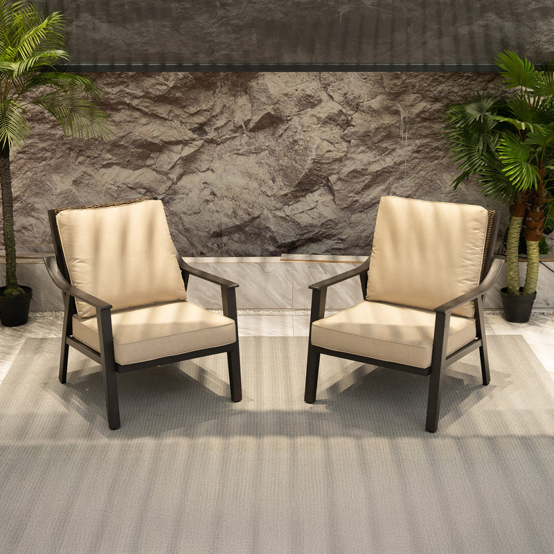 PURPLE LEAF Lorri Patio Conversation Set Small Size with Khaki Cushions Heavy-Duty Metal Frame Rattan Backrest for Patio Garden