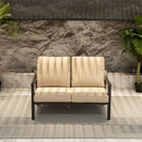 PURPLE LEAF Lorri Patio Conversation Set Small Size with Khaki Cushions Heavy-Duty Metal Frame Rattan Backrest for Patio Garden