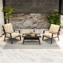 PURPLE LEAF Lorri Patio Conversation Set Small Size with Khaki Cushions Heavy-Duty Metal Frame Rattan Backrest for Patio Garden