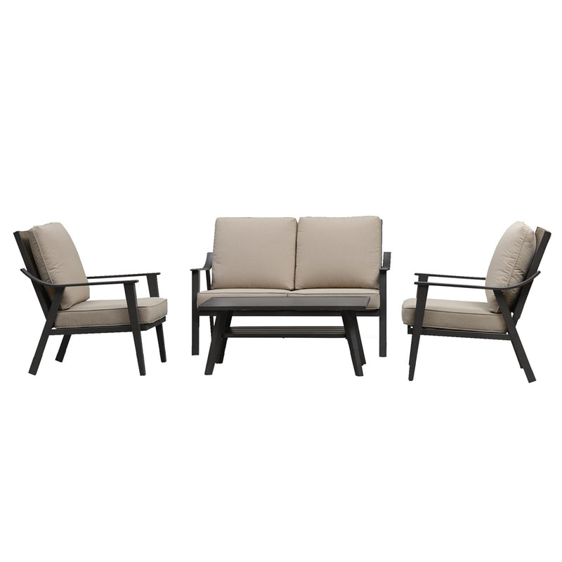 PURPLE LEAF Lorri Patio Conversation Set Small Size with Khaki Cushions Heavy-Duty Metal Frame Rattan Backrest for Patio Garden