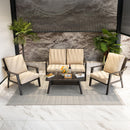 PURPLE LEAF Lorri Patio Conversation Set Small Size with Khaki Cushions Heavy-Duty Metal Frame Rattan Backrest for Patio Garden