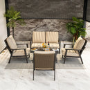 PURPLE LEAF Lorri Patio Conversation Set Medium Size with Khaki Cushions Heavy-Duty Metal Frame Rattan Backrest for Patio Garden