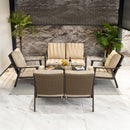 PURPLE LEAF Lorri Patio Conversation Set Small Size with Khaki Cushions Heavy-Duty Metal Frame Rattan Backrest for Patio Garden