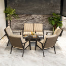 PURPLE LEAF Lorri Patio Conversation Set Small Size with Khaki Cushions Heavy-Duty Metal Frame Rattan Backrest for Patio Garden