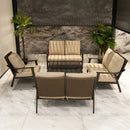 PURPLE LEAF Lorri Patio Conversation Set Small Size with Khaki Cushions Heavy-Duty Metal Frame Rattan Backrest for Patio Garden