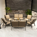 PURPLE LEAF Lorri Patio Conversation Set Large Size with Khaki Cushions Heavy-Duty Metal Frame Rattan Backrest for Patio Garden