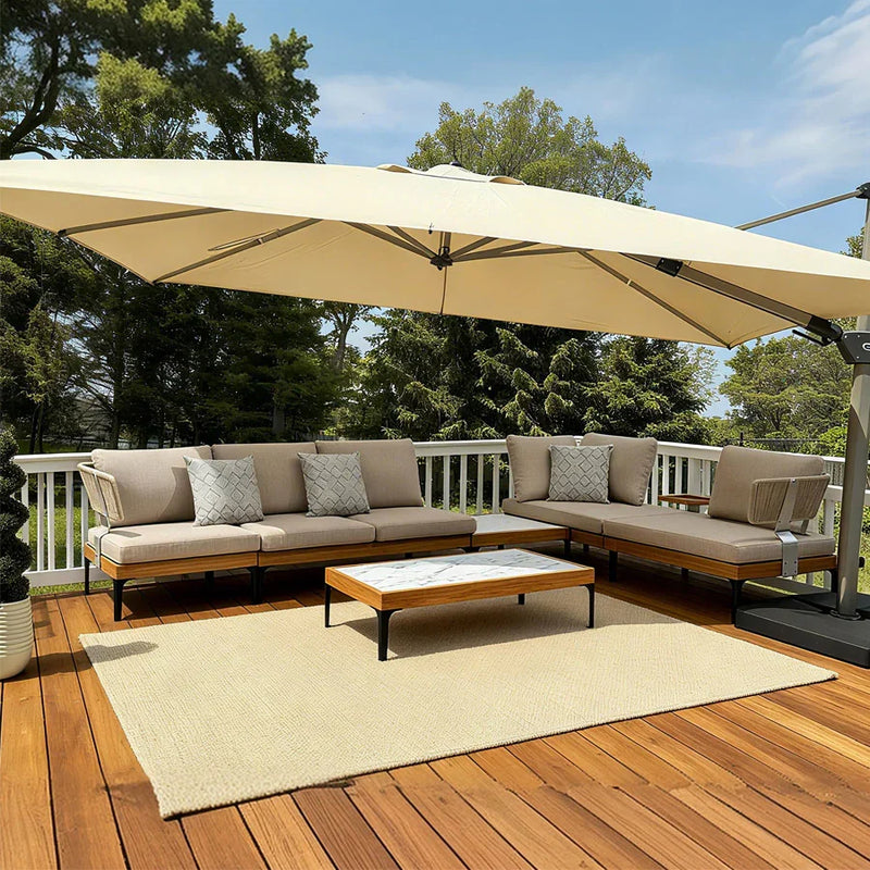 PURPLE LEAF Melben Patio Conversation Set Light Grey Outdoor Aluminum Modern Wicker Sofa Chairs Sets for Balcony Yard Porch