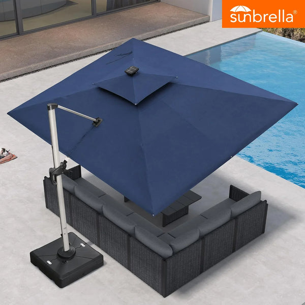 PURPLE LEAF Premium SUNBRELLA Patio Cantilever Umbrella with Solar LED Lights