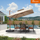 PURPLE LEAF SUNBRELLA Fabric Large Cantilever Umbrella Double Top Deluxe Rectangle Patio Umbrella with Wood Pattern